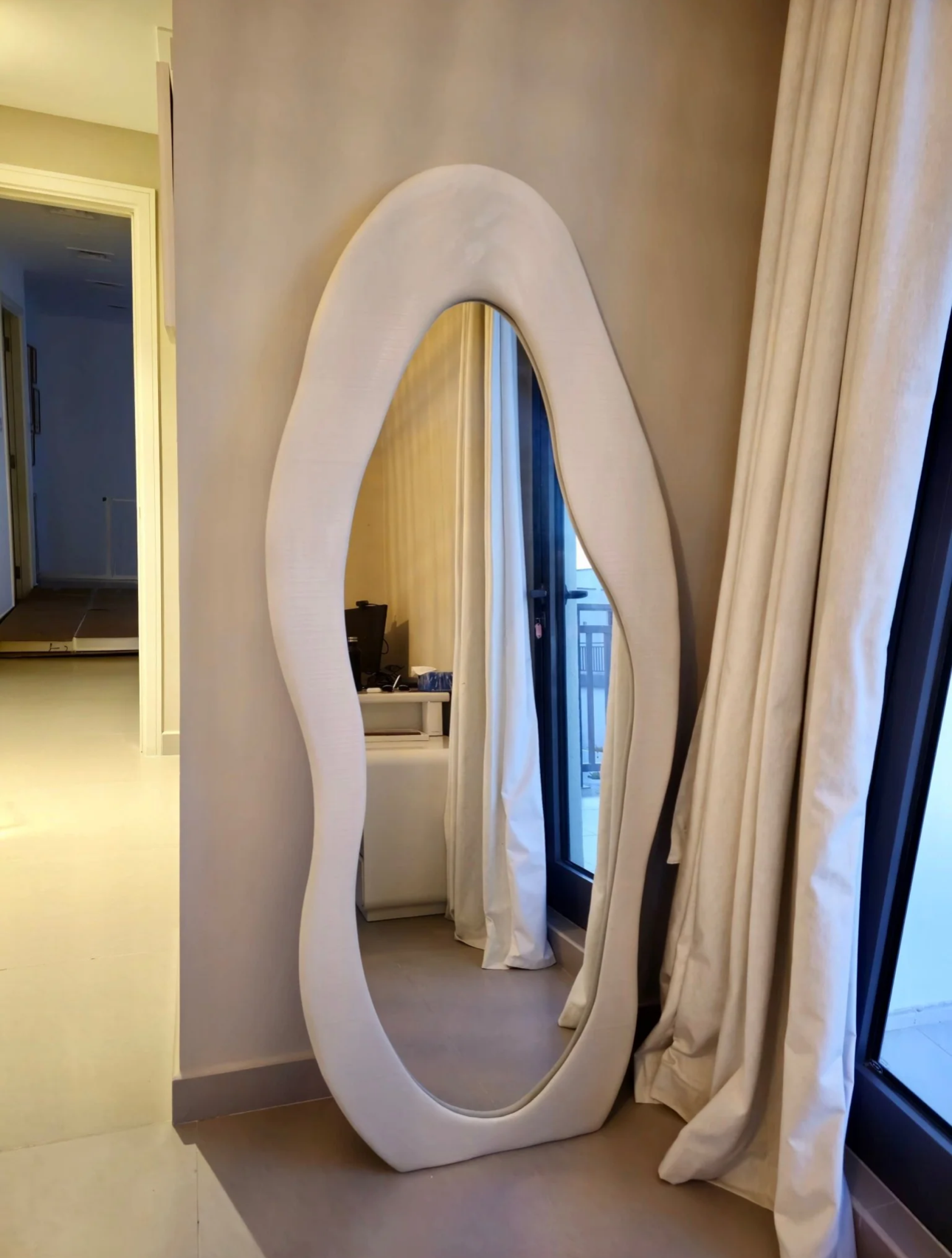 Ivory Asymmetrical Fabric Mirror 180cm x 90cm