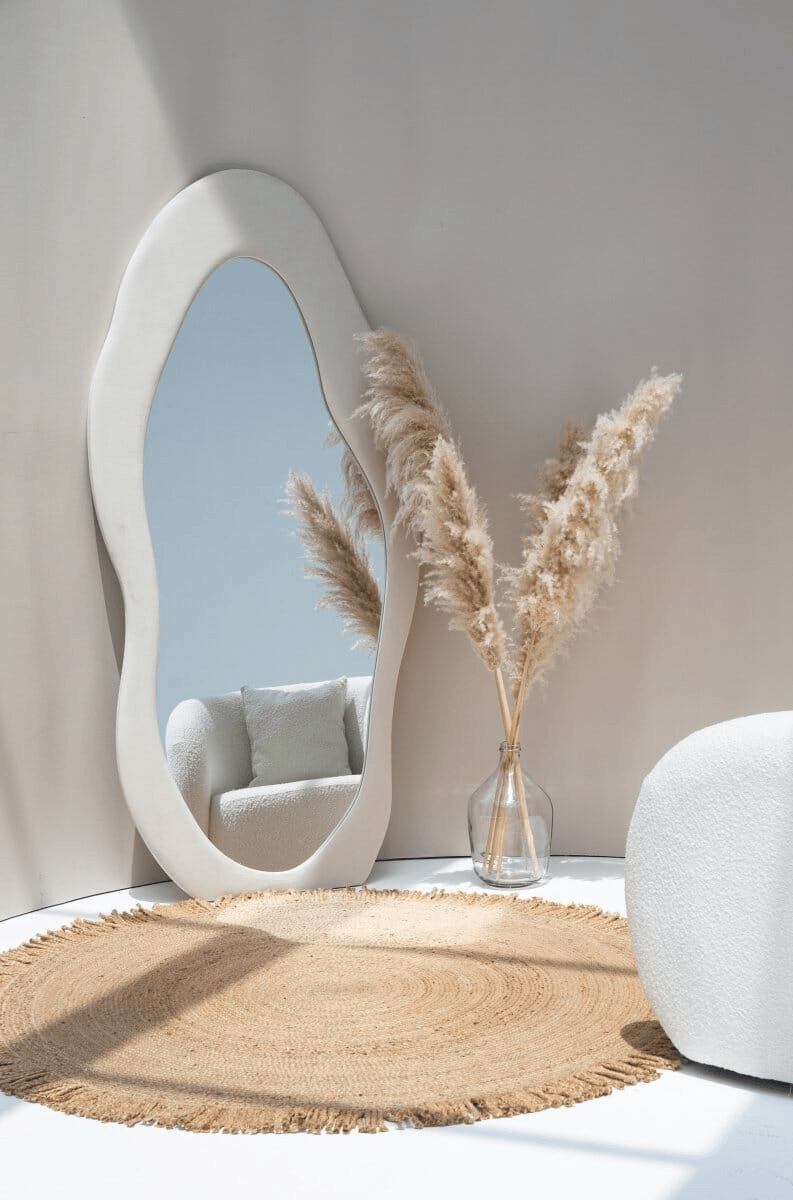 Ivory Asymmetrical Fabric Mirror 180cm x 90cm