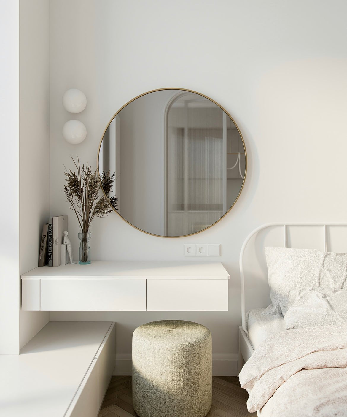 Gold Frame Circular Vanity Mirror 100cm