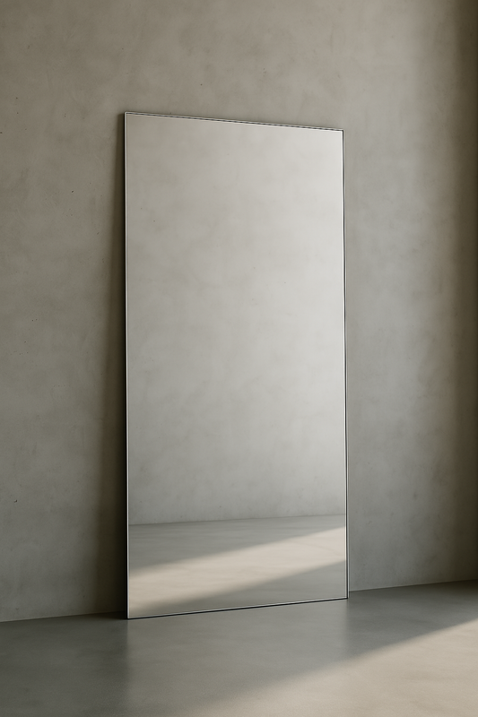 Leaning Frameless Large Arch Mirror Aesthetic Neutral Living Room Bedroom Interior Design