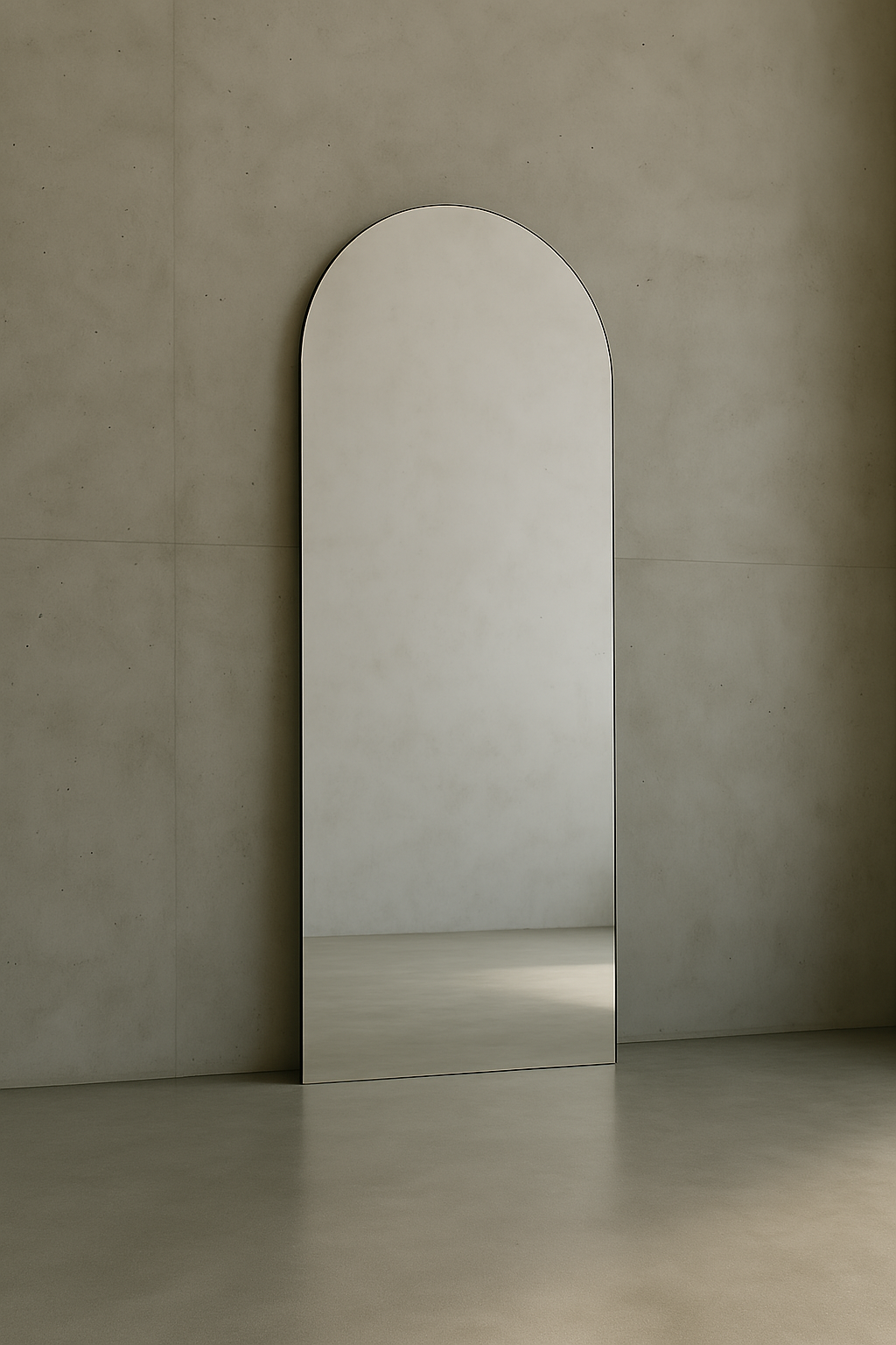 Leaning Frameless Large Arch Mirror Aesthetic Neutral Living Room Bedroom Interior Design